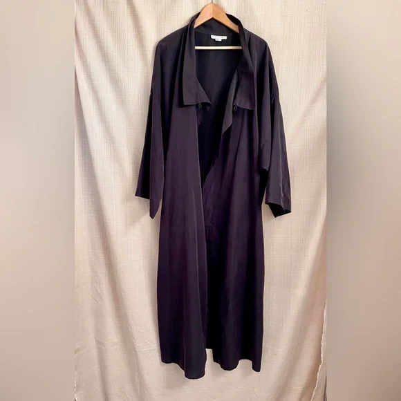 Vintage 90s Maxi Duster Coat Cinched Waist Leather Belt Dark Romance